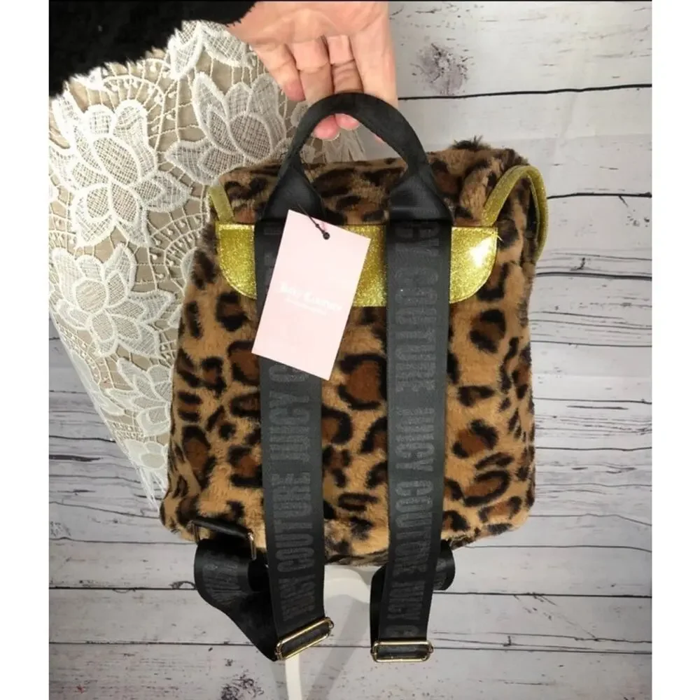 NWT Juicy Couture Faux Fur Gold & Black Sequin Cheetah backpack